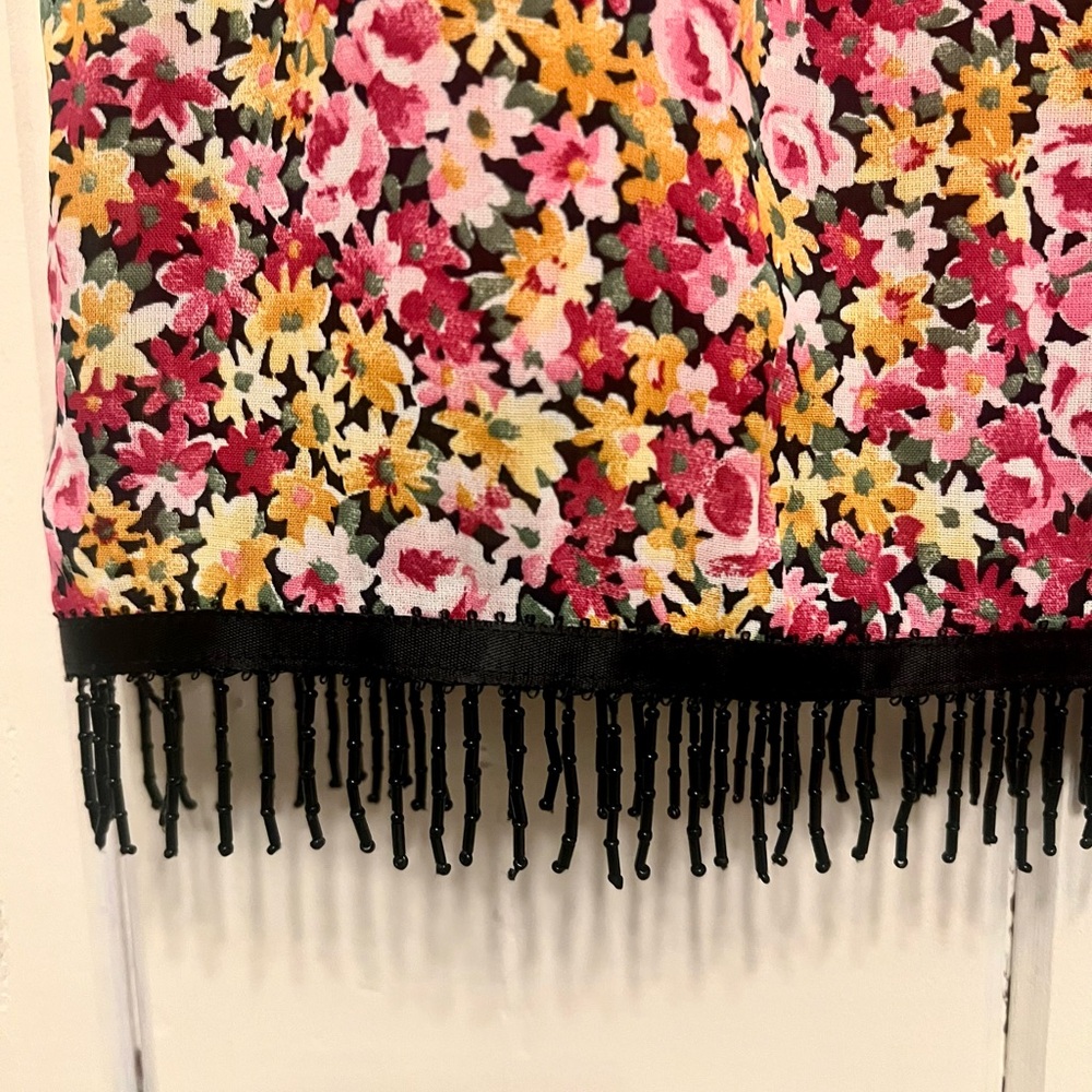 Harold's Floral Pencil Skirt with Beaded Fringe 🌸⚫️